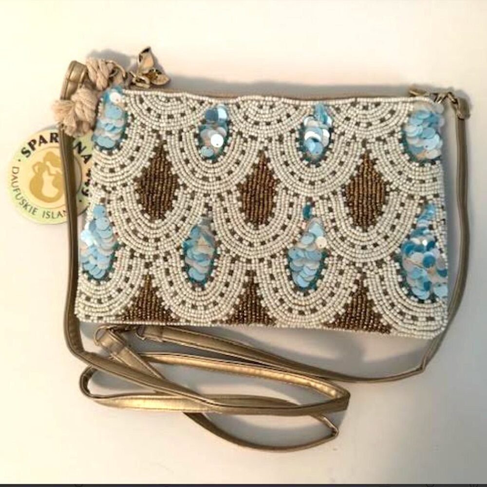 Spartina 449 NWT Beaded Mermaid Sequin Scales Crossbody Wristlet Purse Handbag!